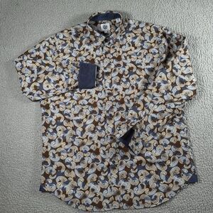 Kilburne Finch Shirt‎ Mens XL Paisley Blue Flip Cuff Long Sleeve Button Up